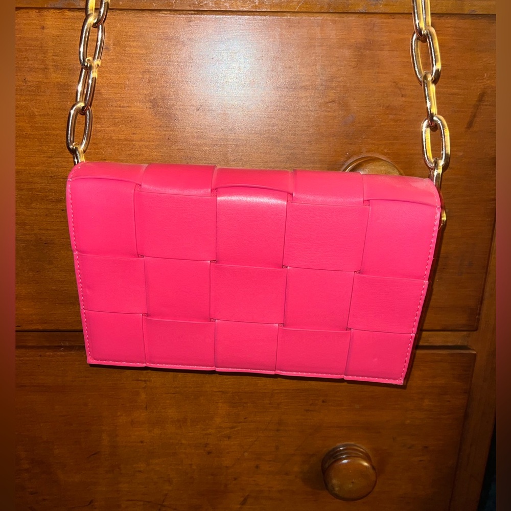 Pink Woven Style Long Strap Purse